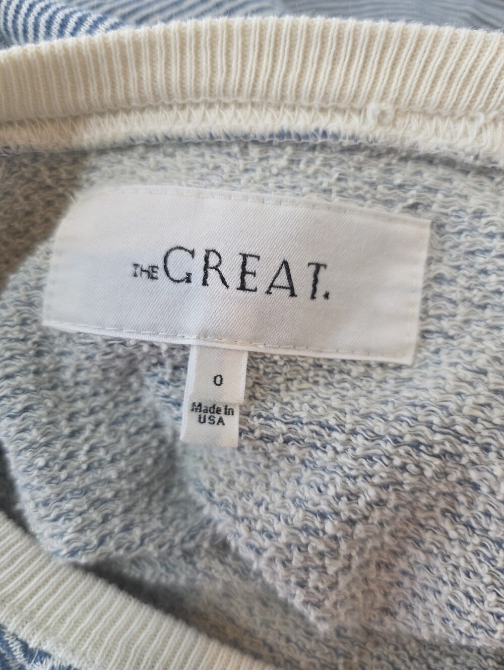 THE GREAT. Eagle Striped Sweatshirt Top 100% Cotton Made In USA Size 0 Heritage - Picture 3 of 10